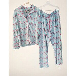 Bay Studio pajama set features a vibrant aqua and pink flamingo print 2 Piece XL